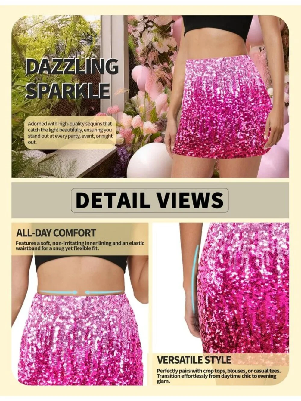 Women's Sequin Sparkle High Waist Bodycon Stretchy Silver/Gray/Black Mini Skirt